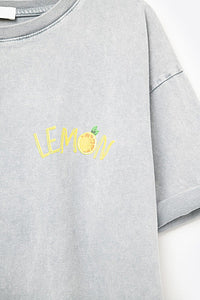 Wash Grey T-shirt With Lemon Graphic