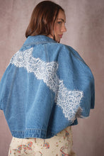 Load image into Gallery viewer, Lace Trim Dolman Denim Jacket
