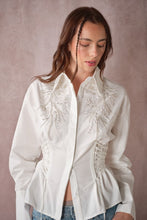 Load image into Gallery viewer, Beaded Embroidery Waist Tie Shirt
