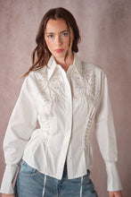 Load image into Gallery viewer, Beaded Embroidery Waist Tie Shirt
