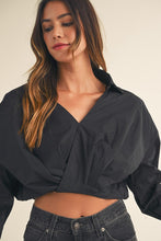 Load image into Gallery viewer, Collared Front Twist Overwrap Crop Top
