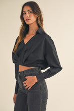 Load image into Gallery viewer, Collared Front Twist Overwrap Crop Top

