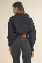 Load image into Gallery viewer, Collared Front Twist Overwrap Crop Top
