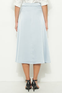 Satin Waist Tie Flared Midi Skirt