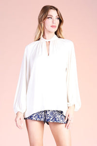 Silk Twisted Neck Long Sleeve Top