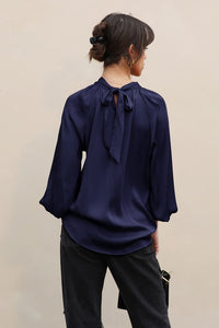 Silk Twisted Neck Long Sleeve Top