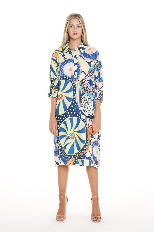 Multi Color Print Midi Dress