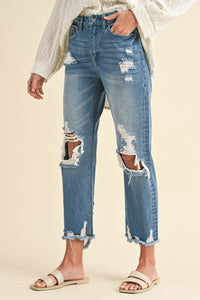 High Rise Distressed Crop Straight Jeans