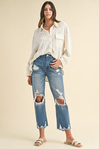 High Rise Distressed Crop Straight Jeans