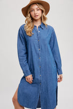 Load image into Gallery viewer, Denim Longline Shirt Midi Dress
