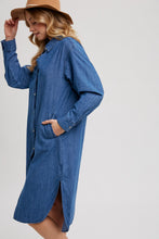 Load image into Gallery viewer, Denim Longline Shirt Midi Dress
