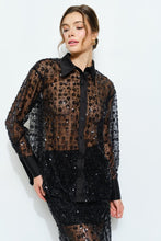 Load image into Gallery viewer, Long Sleeve Sequin Embroidered Mesh Shirt
