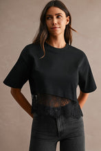 Load image into Gallery viewer, Cotton Contrast Lace Trim Short Sleeve Cropped T-Shirt
