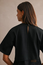 Load image into Gallery viewer, Cotton Contrast Lace Trim Short Sleeve Cropped T-Shirt
