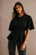 Load image into Gallery viewer, Scuba Round Neck Peplum Hem Top
