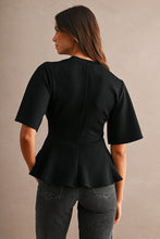 Load image into Gallery viewer, Scuba Round Neck Peplum Hem Top

