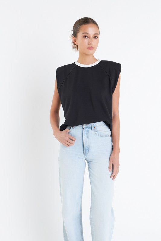 Contrast Neckline Sleeveless Top