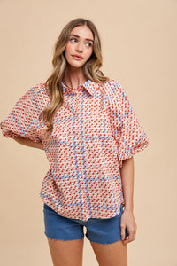 Bubble Sleeve Button Down Blouse