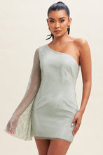 Load image into Gallery viewer, One Sleeve Rhinestone Net Dress

