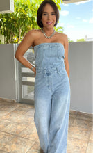 Load image into Gallery viewer, Wide Leg Strapless Denim Jumpsuit
