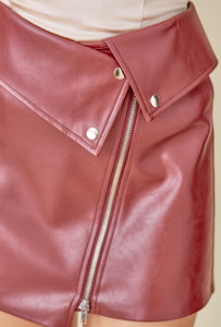 Foldover Zip Up Leather Skirt