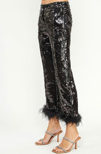 Load image into Gallery viewer, Feather Trim Sequin Pants
