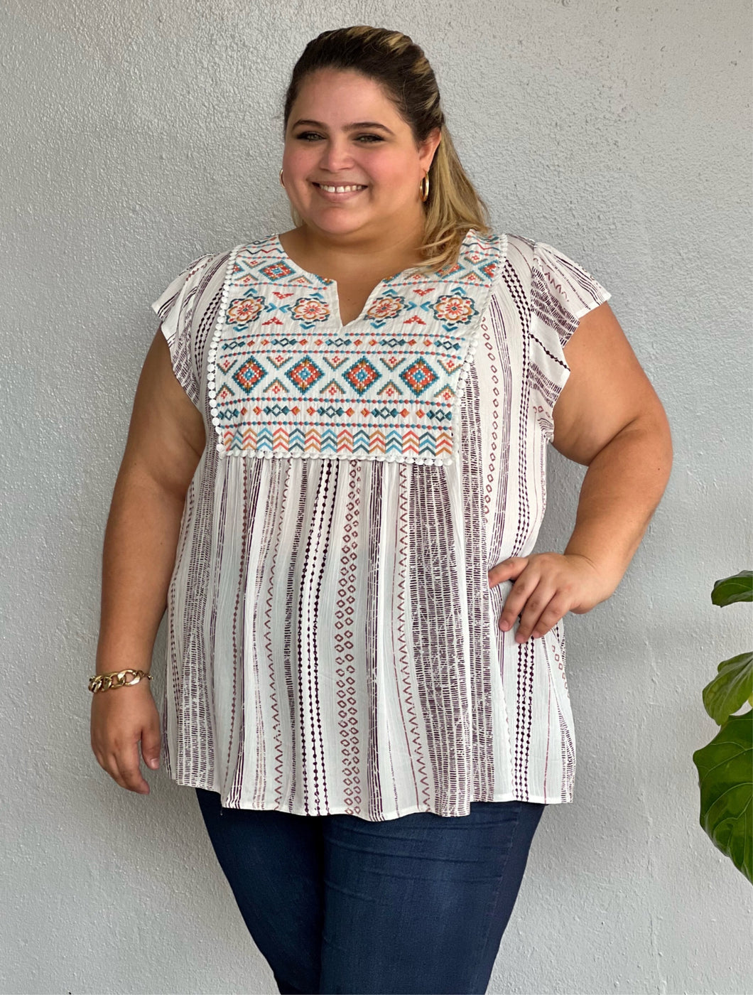 Aztec Embroidery Top