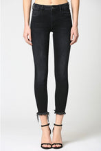 Load image into Gallery viewer, Black Mid Rise Frayed Hen Skinny
