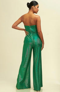 Metallic Green Elegant Slit Jumpsuit