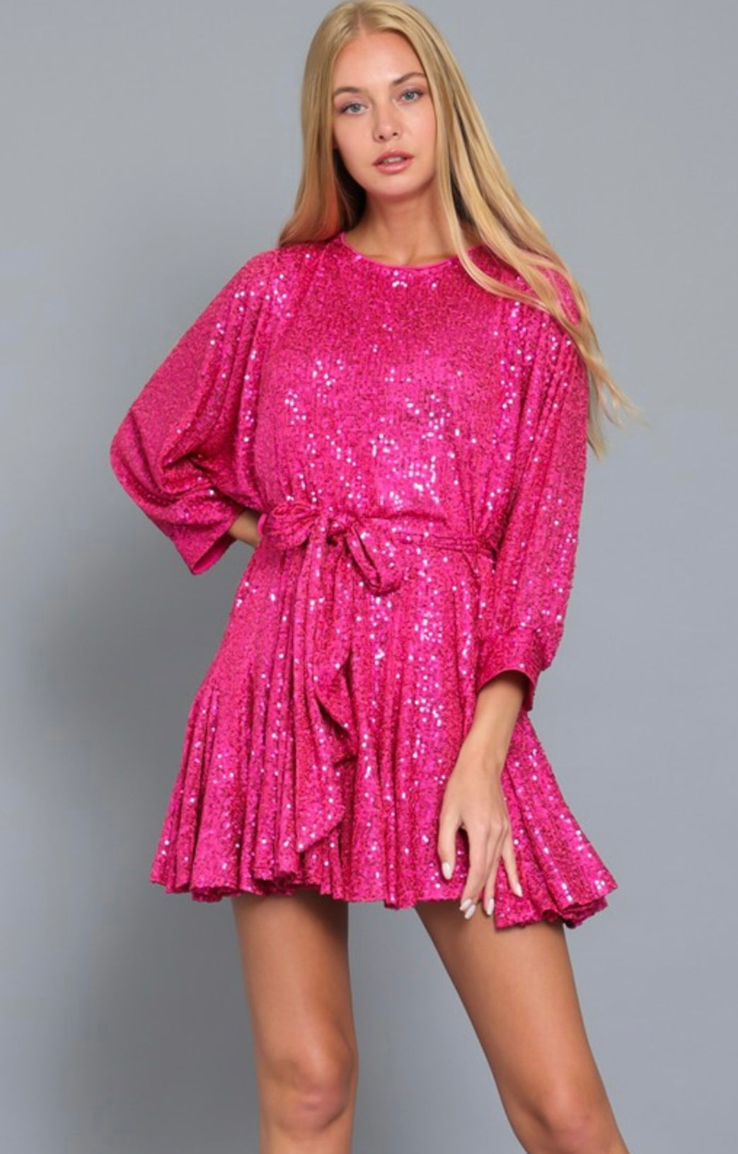 knee length dresses for ladies Glamorous Sequin Tie-Waist Mini Dress main image 0