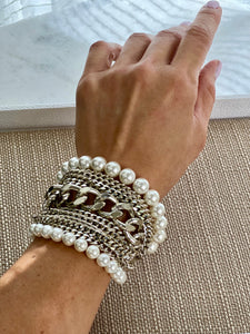 BE Italian Pearls and Silver Chain Bracelet