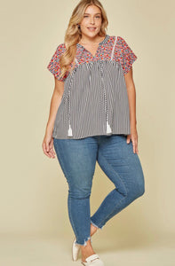 Embroidery Stripes Top