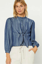 Load image into Gallery viewer, Mandarin Collar Tie Front Blouse
