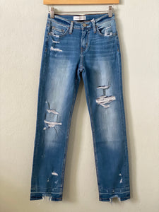 Mid Rise Shark Bite Cropped Jeans