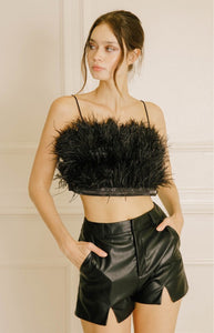 Feather and Satin Crop Top