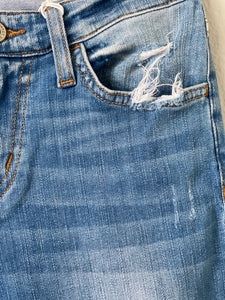 Mid Rise Shark Bite Cropped Jeans