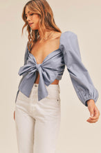 Load image into Gallery viewer, Front Ribbon Puff Sleeve Self Tie Top
