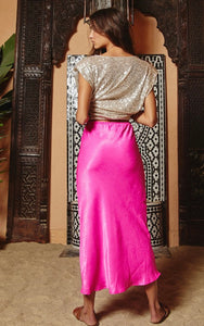 Solid Satin Midi Skirt