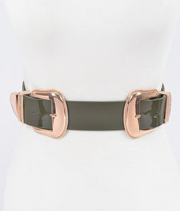 Patent Leather Two Buckles Belt