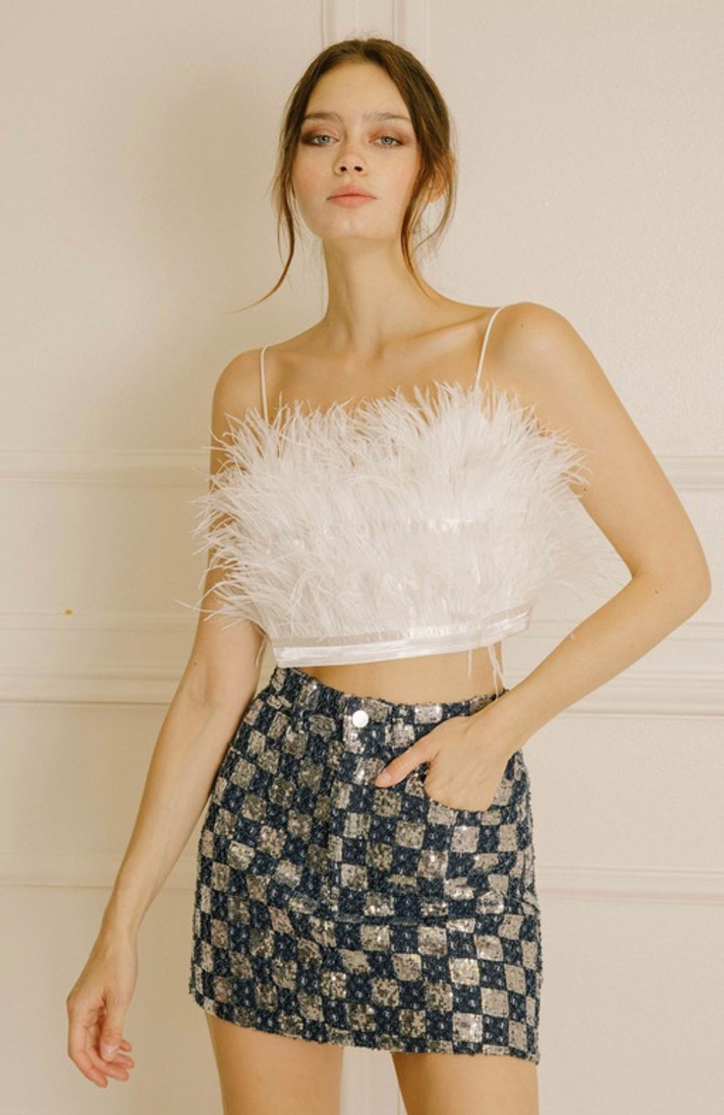 Feather and Satin Crop Top