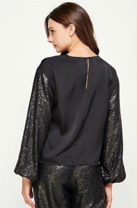 Satin Blouse With Sequin sleeve