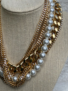 BE Italian Pearls and Gold Chains Choker